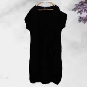 Fenini Black Linen/Cotton Dress with Pockets and Bubble Hem XXL